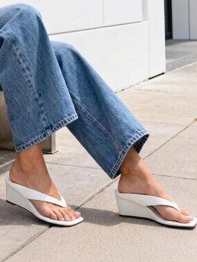 🆕Women's White Low Wedge Sandals Trendy Dressy Square Open Toe Summer Beach